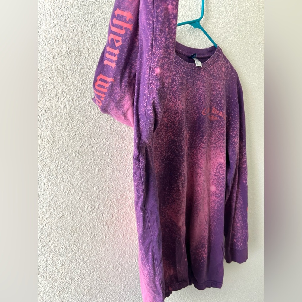 H&M Purple Bleach Dye Long Sleeve Shirt Size L Grunge Alt Streetwear Upcycled - Picture 2 of 8
